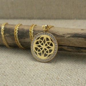 10K Yellow Gold Dainty Celtic Knot Pendant with Celtic Knot & CZs made in Ireland by Solvar 18&quot; 10K Chain Gift Boxed Irish Made Necklace