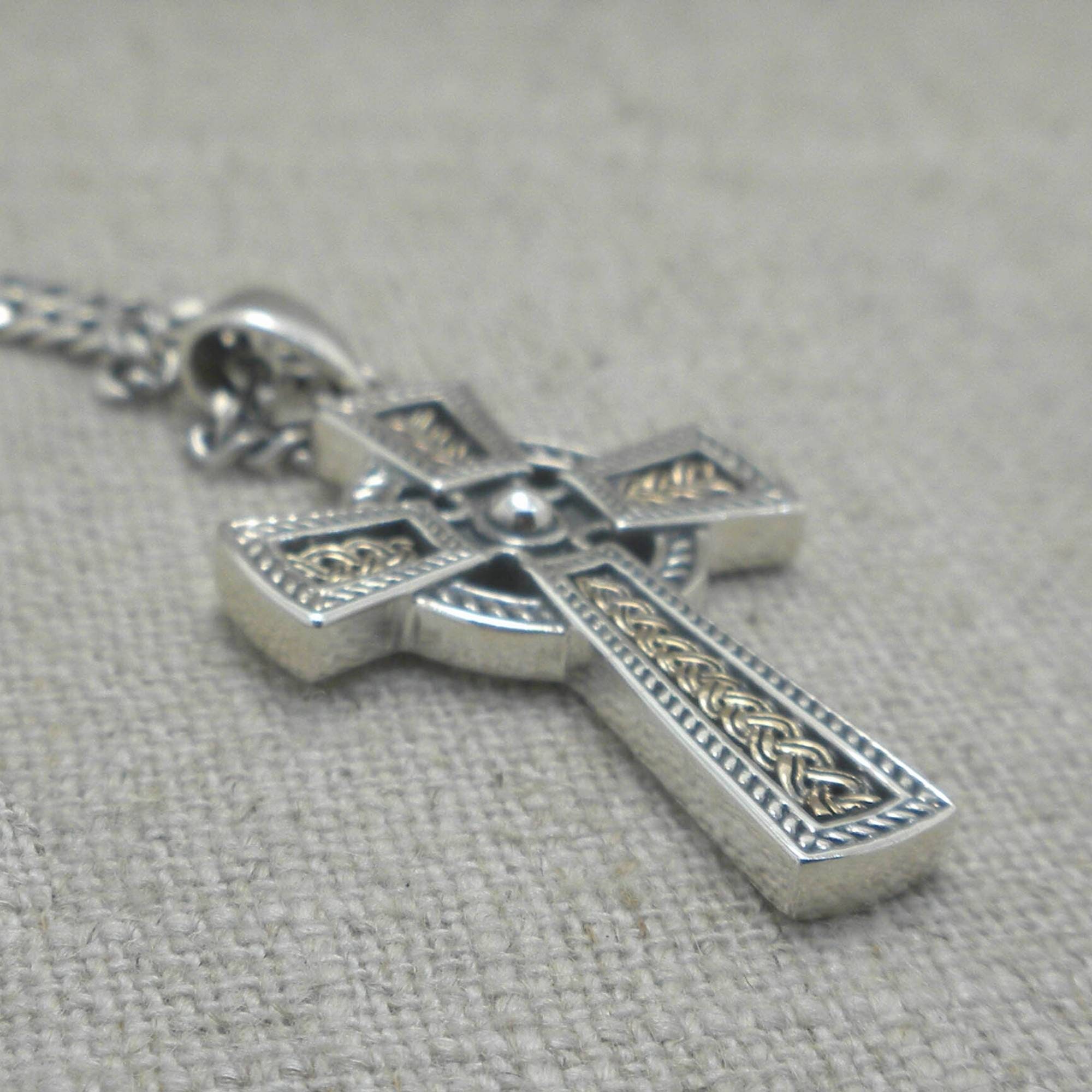 Men's Sterling Silver Celtic Cross Necklace, 10K Irish Weave, 20" Chain ...