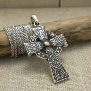 Oxidized Sterling Silver & Yellow Gold Plate Bead Celtic Warrior Shield Cross Pendant 20&quot; Chain Made in Ireland Boru Boxed Irish