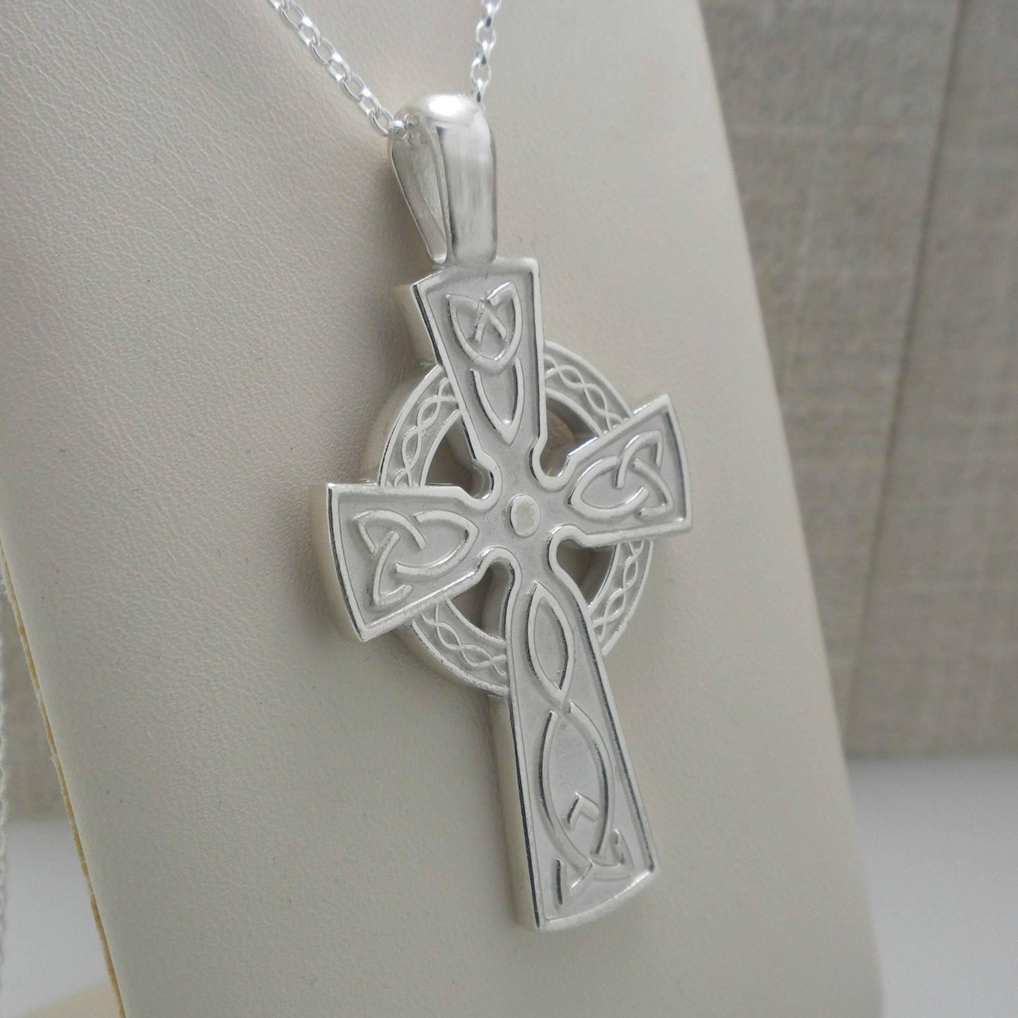 Sterling Silver Irish Celtic Cross Necklace: Trinity Knot, 22" Chain ...