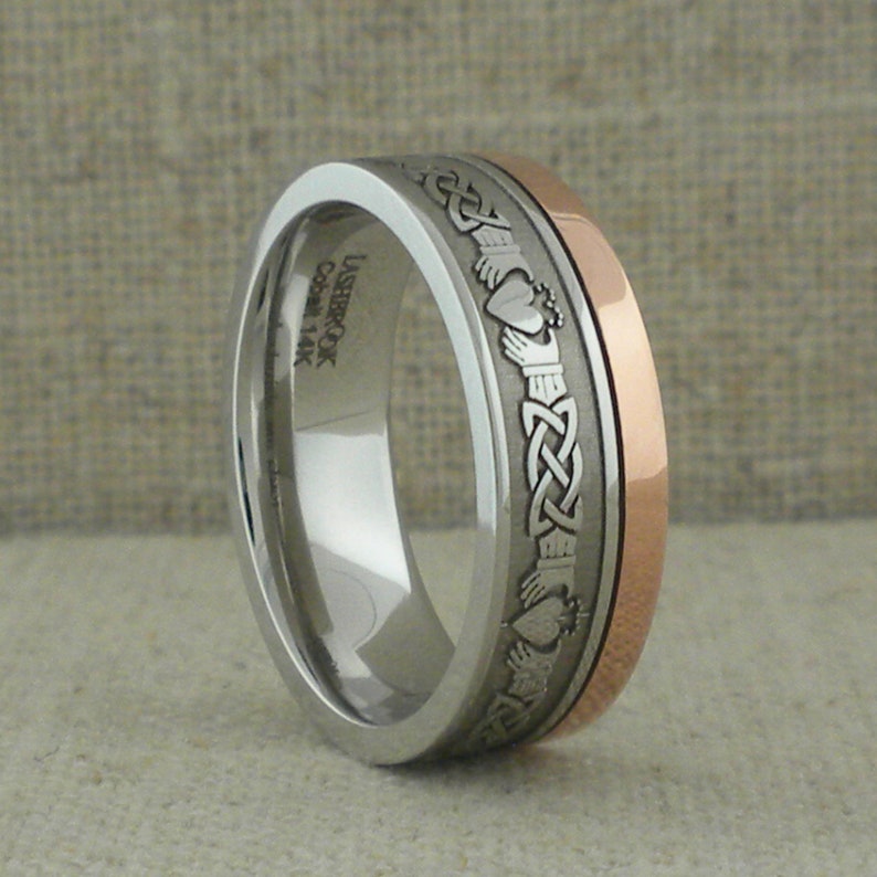 Celtic Claddagh Wedding Ring with Customized Ogham Script Rail | Etsy