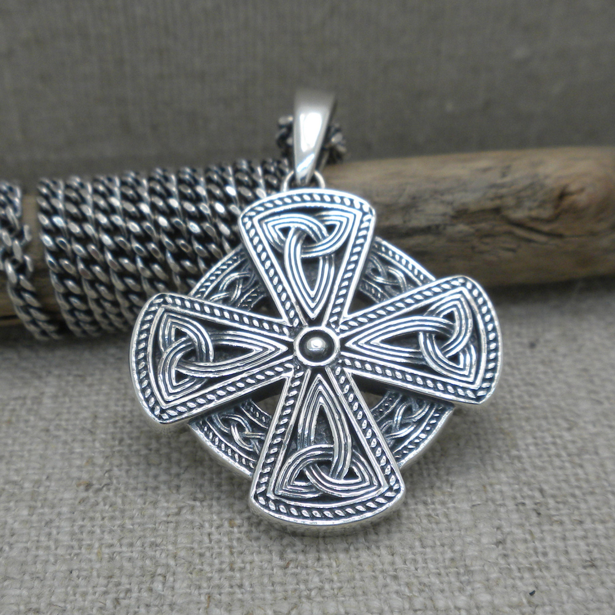 Sterling Silver Irish Celtic Cross Necklace, 20" Trinity Knot Wheel ...