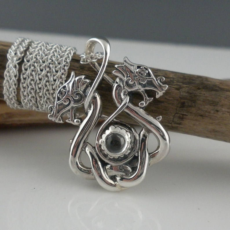 Sterling Silver Norse Forge Celtic Double Dragon White Topaz - Etsy