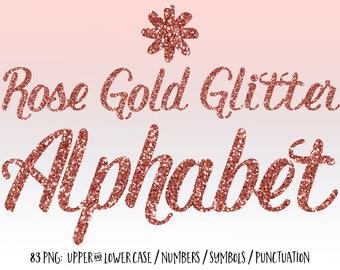 Rose gold glitter alphabet, Rose gold letters, Rose gold alphabet clipart, Typography clipart, Rose gold font, Rose gold numbers clip art