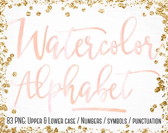 Nude pink watercolor alphabet clipart, Nude alphabet clip art, Watercolor letters clipart, Nude letters, Font clipart, Logo, Typography, png