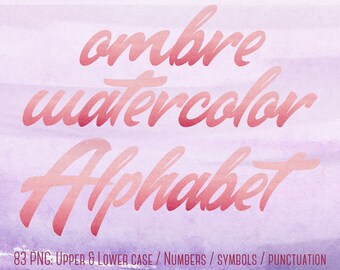 Pink watercolor alphabet clipart, Ombre alphabet clip art, Watercolor letters clipart, Paint letters, Font clipart, Typography clip art, png