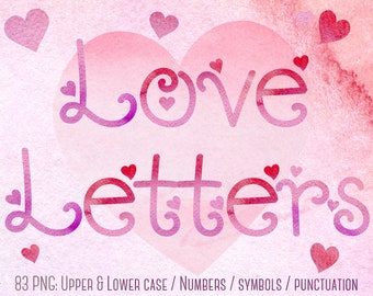 Love letters clip art, Pink watercolor alphabet clip art, Pink font clip art, Watercolor letters clipart, Font clipart, Letters with hearts