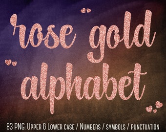 Rose gold font, Rose gold glitter alphabet, Rose gold letters, Rose gold alphabet clipart, Typography clipart, Rose gold numbers clip art