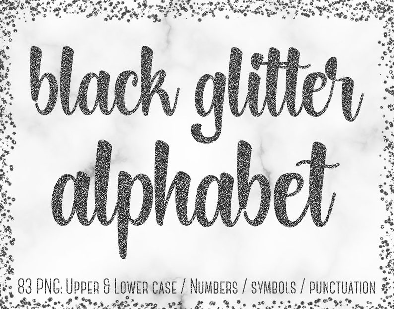 Black Glitter Alphabet Clipart, Black Font, Glitter Letters Clipart