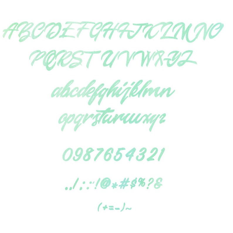 Watercolor Alphabet Clipart, Mint Green Alphabet Clip Art, Watercolor