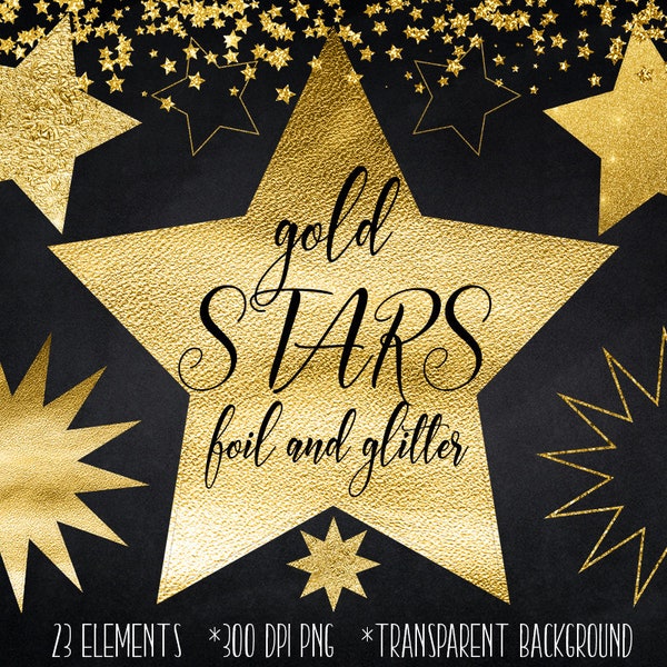 Gold stars clipart, Gold glitter stars clip art, Gold foil stars, Star overlays, Design elements, Valentine's day, Gold logo, Banner, PNG