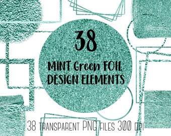 Mint design elements clipart, Mint green clip art, Mint foil clipart, Mint overlays, Logo, Banner, PNG, Metallic clipart, Instant download