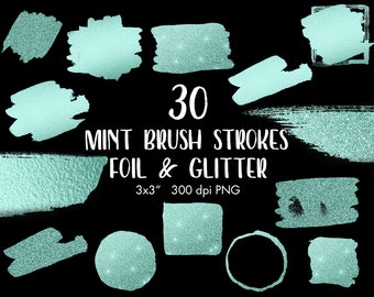 Buy 3 pay for 2, Mint brush strokes clipart, Mint glitter brush strokes clip art, Mint foil brush strokes, Glitter paint splatters, Logo