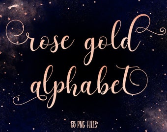 Rose gold alphabet with swirls, Rose gold letters clipart, Rose gold font clipart, Rose gold foil alphabet clipart, Alphabet clip art, PNG