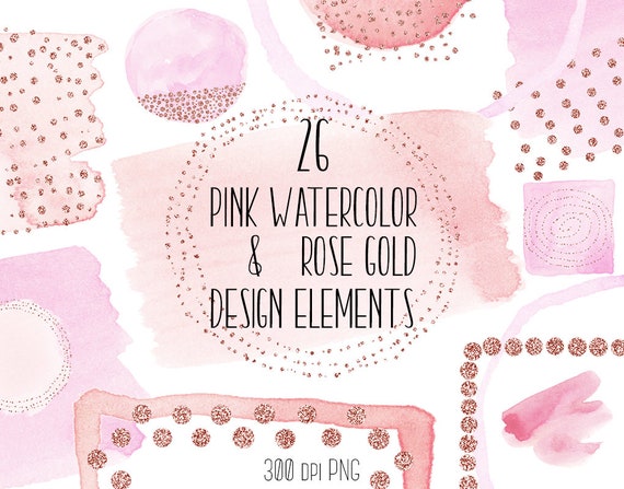 Download Pink Watercolor Design Elements Rose Gold Glitter Confetti Etsy