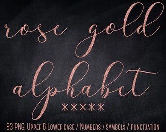 Rose gold font, Rose gold glitter alphabet, Rose gold letters, Rose gold alphabet clipart, Typography clipart, Rose gold numbers clip art