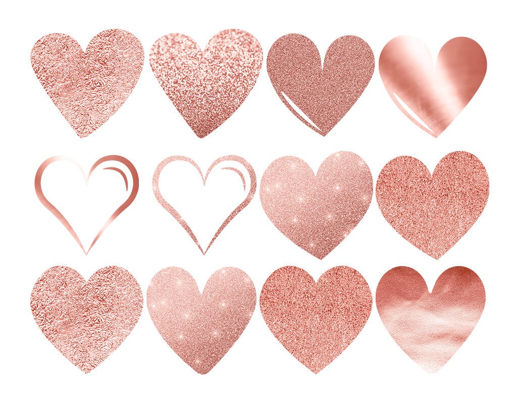 Rose Gold Hearts Clipart Rose Gold Glitter Heart Rose Gold Etsy UK