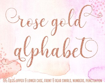 Rose gold glitter letters clipart, Rose gold font, Rose gold alphabet with swirls, Rose gold glitter alphabet clipart, Wedding clipart