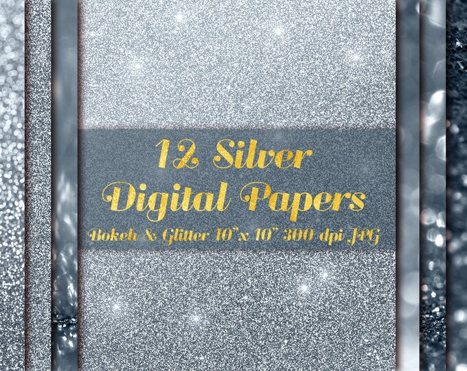 Silver Glitter Digital Paper, Glitter Textures, Silver Digital Paper ...