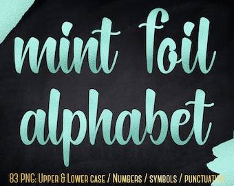 Mint letters clipart, Mint numbers, Mint font clipart, Mint alphabet clipart, Mint green clipart, Mint foil alphabet, Metallic letters, PNG