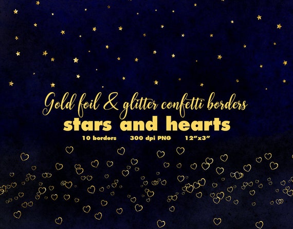 Gold Confetti Borders Clipart Gold Stars Gold Hearts Gold Border Overlays Clipart Gold Overlay Gold Foil Clipart Confetti Clipart