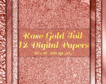 Rose gold foil digital paper, Rose gold digital paper clipart, Metallic foil paper, Rose gold wallpaper, Rose gold background, Paper pack
