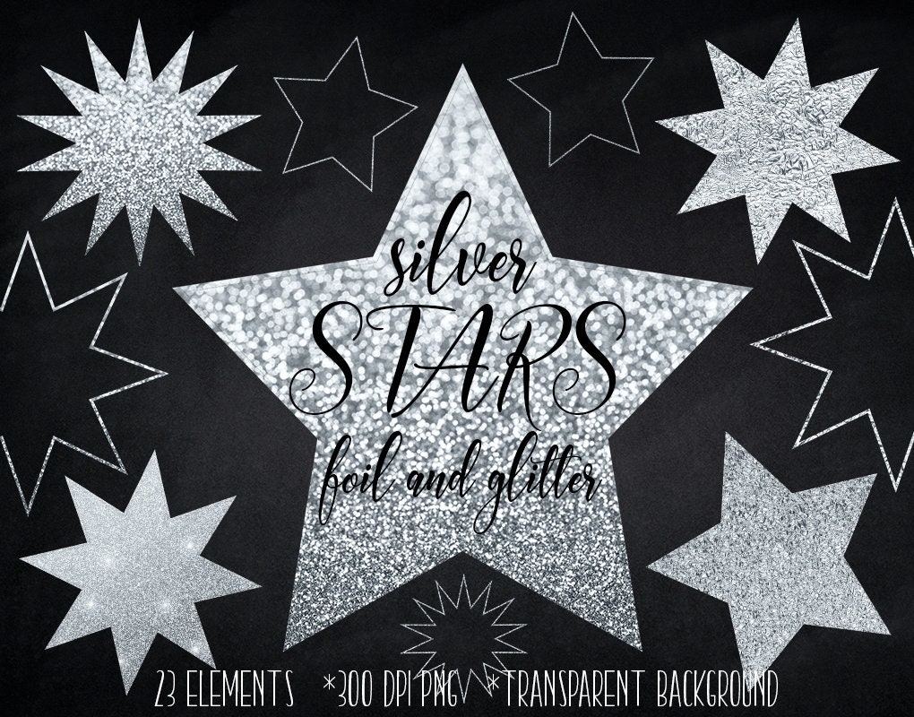 21 Silver Glitter Stars Clipart Set, Silver Glitter Star Frames and  Borders, PNG Galaxy Stardust Overlay, Star Clip Art, Commercial Use 