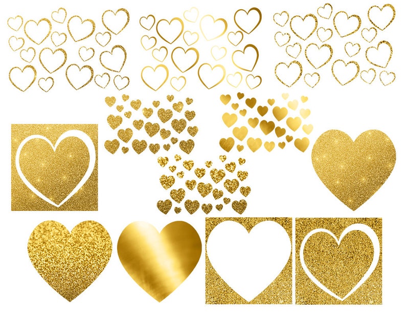 Goldfolie Herzen Clipart, GoldGlitterHerz, Gold Herz Clipart, Herz