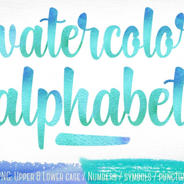Watercolor font clipart, Blue watercolor alphabet clipart, Blue alphabet clip art, Watercolor letters clipart, Blue letters clip art, Logo