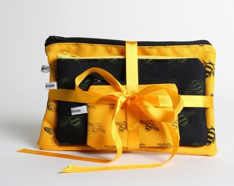 Set of 3 Bee Zip Pouches