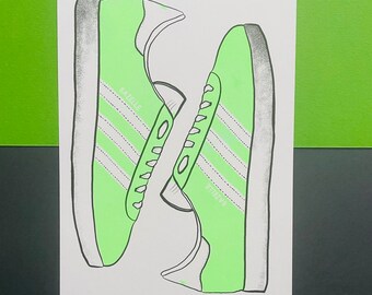 Green & Black Gazelle Risograph Print