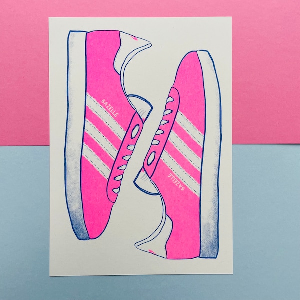 Pink & Blue Gazelle Risograph Print