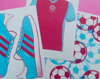 Claret & Blue Army - Set of 3 Risograph Prints