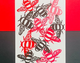 Red & Black Bee Riso Print