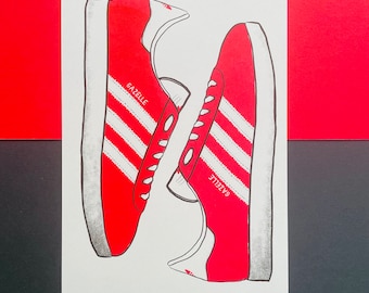 Red & Black Gazelle Trainers Risograph Print