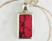 Heavy Sterling Silver Red Jasper Inlay Pendant, Sterling Rectangle Red Pendant