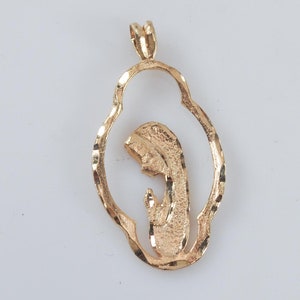 14K Gold Blessed Mother Mary Pendant