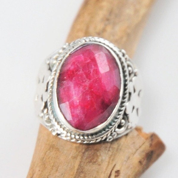 Natural Ruby Sterling Silver Saddle Ring