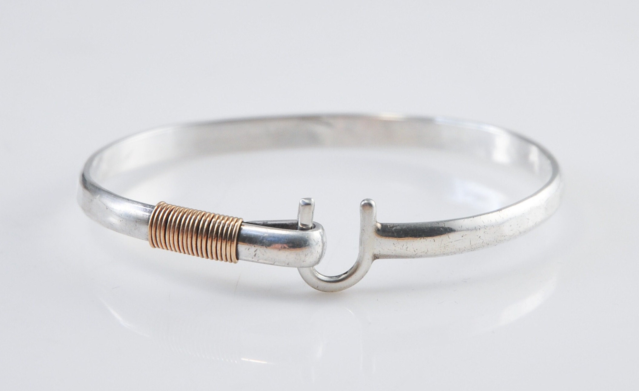 Designer Sterling Silver 14K Gold Hook Bracelet 