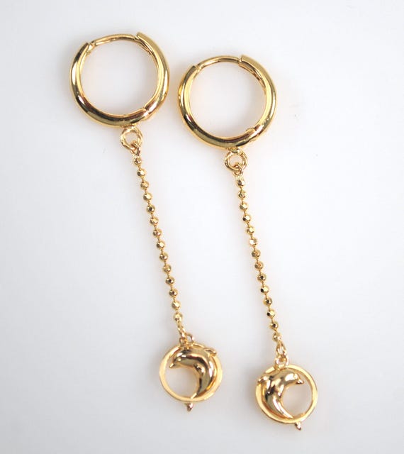 Signed 14K Gold Dolphin Earrings