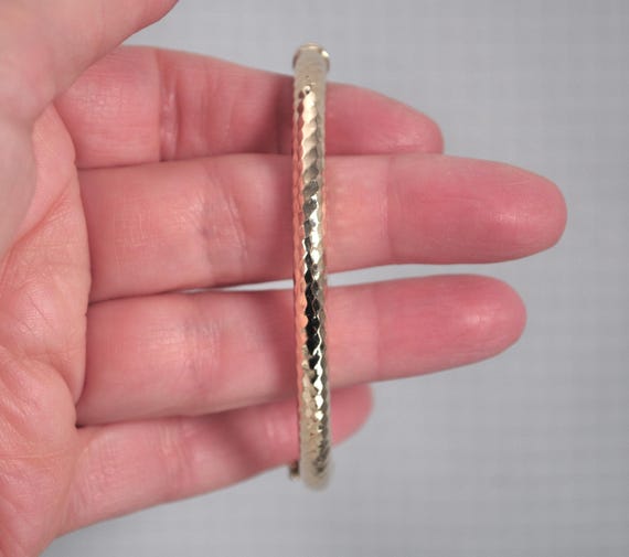 Signed 14K Gold Spring Hinge Bangle Bracelet - image 10