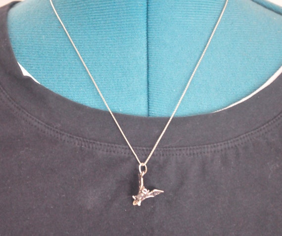 Sterling Silver Flying Bat Pendant Necklace - image 10