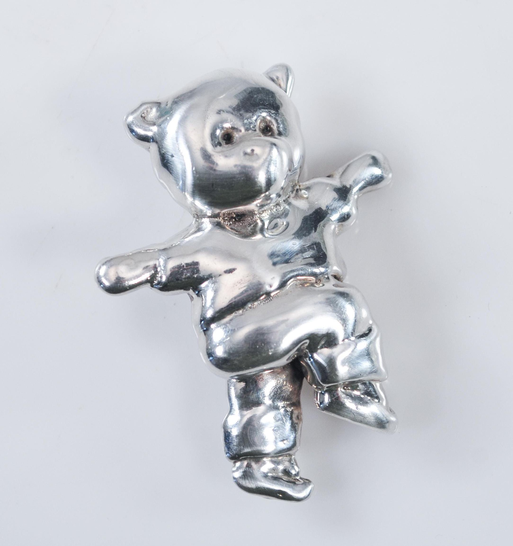 Broche Ours Vintage En Métal Argenté étain - Bijou Fantaisie Fait Main, Sans Emballage, Neuf
