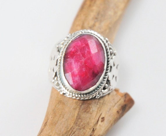 Natural Ruby Sterling Silver Saddle Ring - image 1