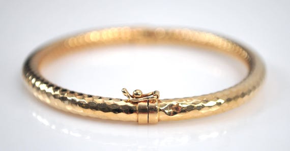 Signed 14K Gold Spring Hinge Bangle Bracelet - image 5