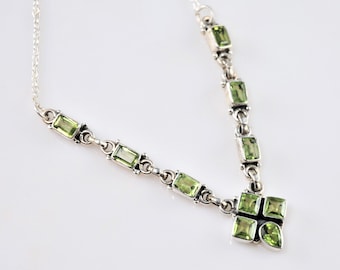 Peridot Sterling Silver Adjustable Multi-Gem Bib Necklace