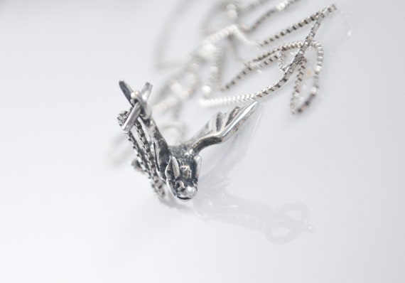 Sterling Silver Flying Bat Pendant Necklace - image 7