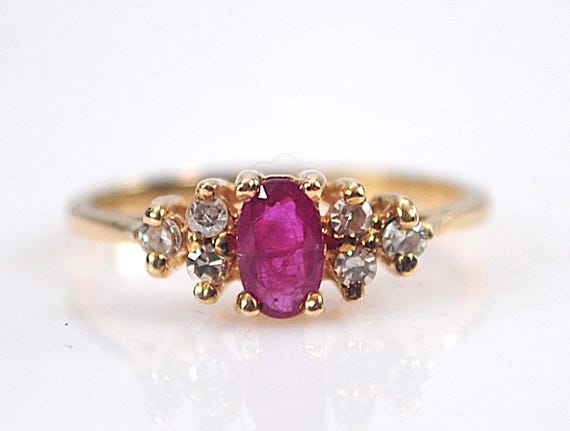 Small Size 14K Gold Ruby Diamond Ring - image 1