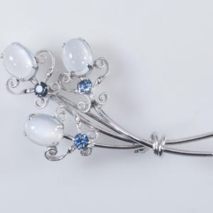 Vintage Sterling Silver Opalite Floral Brooch