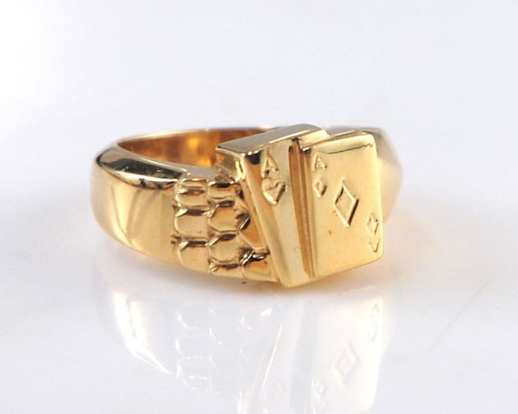 Heavy Designer Solid 14K Gold Poker Ring - Etsy Heavy Designer Solid 14K Gold Poker Ring - Etsy